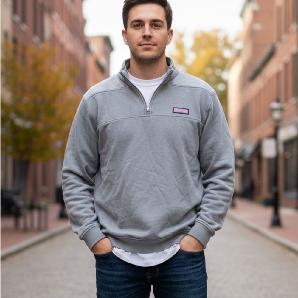 Men's Vineyard Vines Light Gray 1/4 Zip Pullover Sweater Size Small